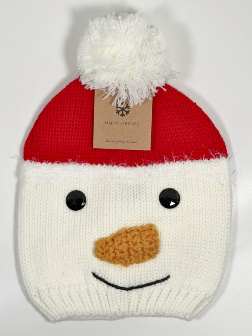 NWT Festive Snowman Knit Beanie Hat with Pom-Pom | Happy Holidays Winter Beanie